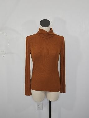 Loft Ribbed Turtleneck Rust Sweater SZ S